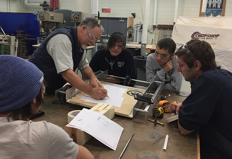 Mr. Trudeau, Norm, Aiden, Mr. Congdon review chassis and drive ideas