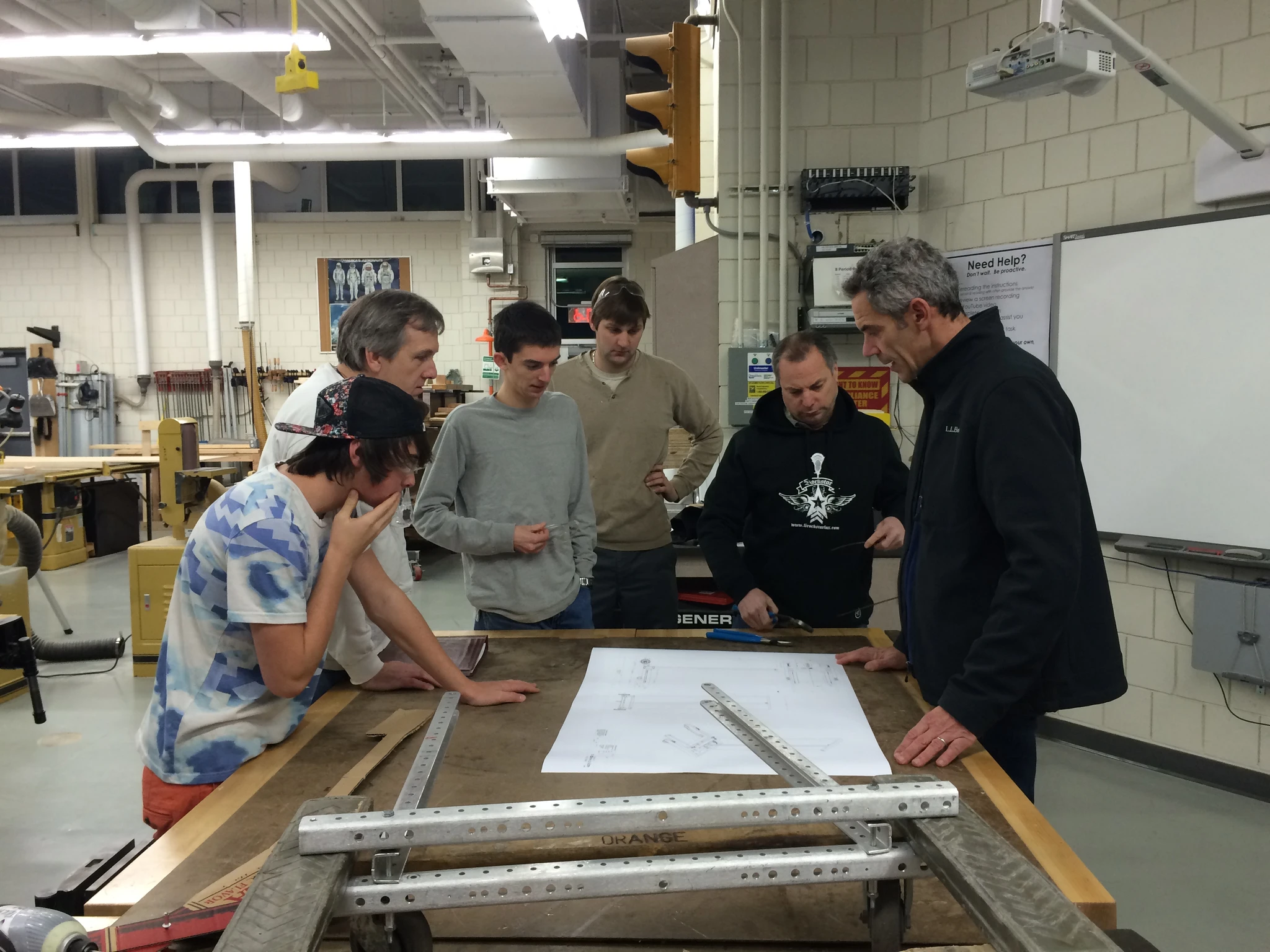 Team meeting to discuss the design of the elevator