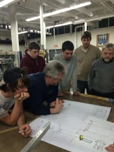 Team meeting to discuss the design of the elevator